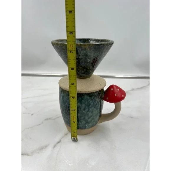 Urban Outfitters UO Home Mushroom Pour Over Coffee Mug Set Teal Green Ceramic
